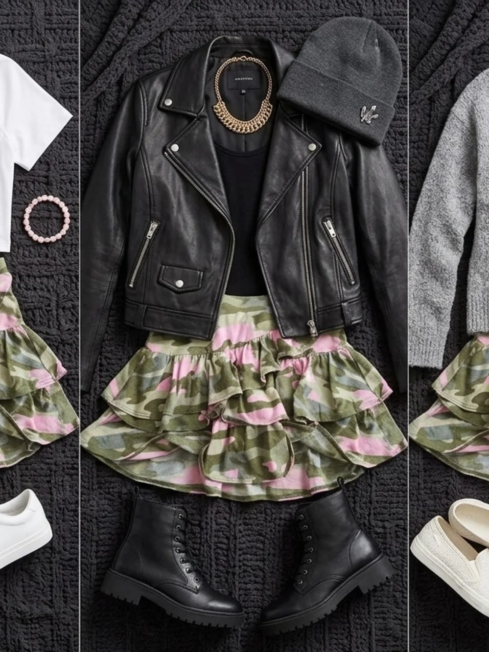 Justice Pink & Green Camo Ruffle Mini Skirt